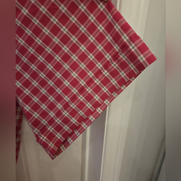 Classic Red Pink Plaid Women's Cotton Blend Button-Down Shirt - Picture 5 of 6